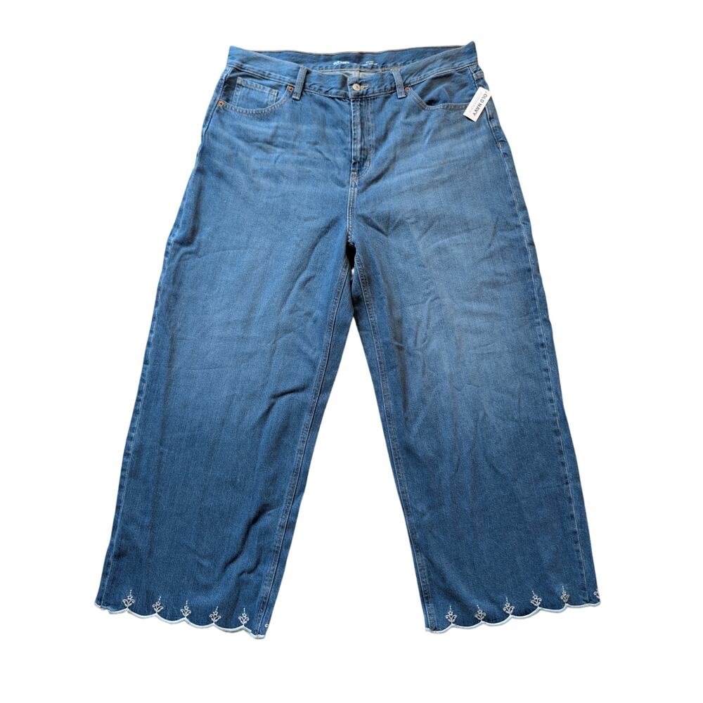 OLD NAVY Woman's Jeans/Pants HIGH-Rise Baggy Wide Leg size 16, scalloped hem
